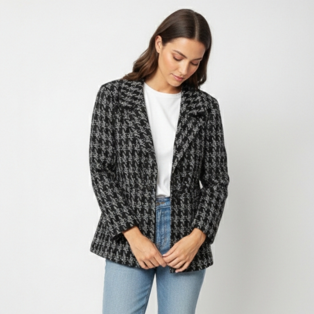 Live a Little Jacket Black Y2K Houndstooth Wool Blend Retro PL